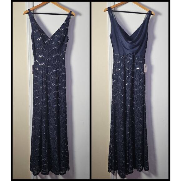 NwT B. Darlin Blue Sequined Evening Dress Juniors 7/8 Hoco Prom Formal Dance - Picture 1 of 6